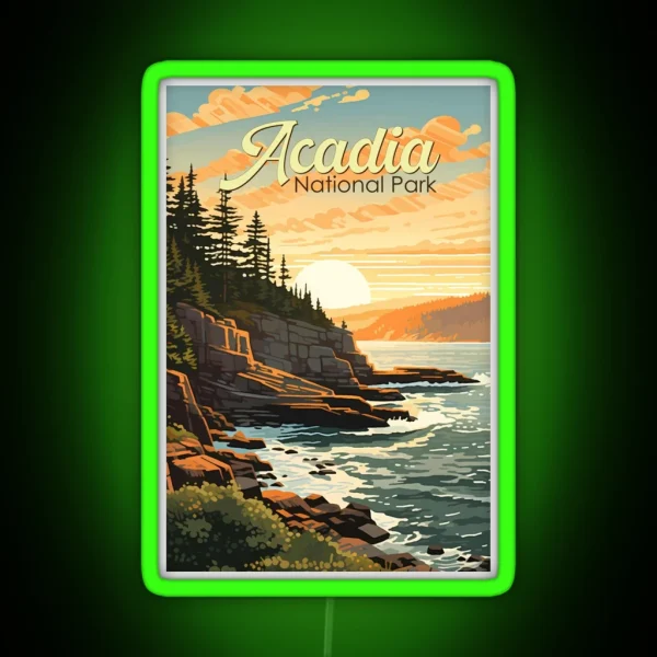 Acadia National Park Illustration Retro RGB Neon Sign