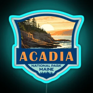 Acadia National Park Illustration Travel Retro Badge RGB Neon Sign