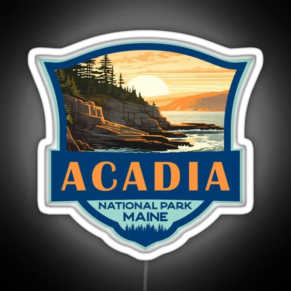 Acadia National Park Illustration Travel Retro Badge RGB Neon Sign