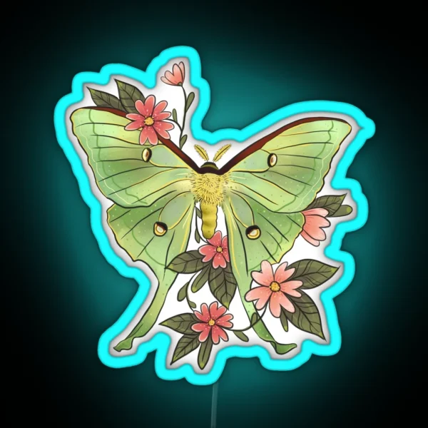 Actias Luna Moth Soft Green RGB Neon Sign