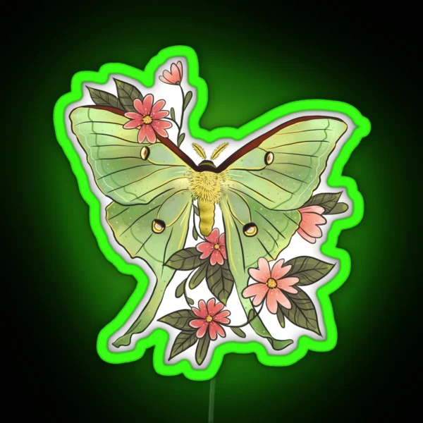 Actias Luna Moth Soft Green RGB Neon Sign