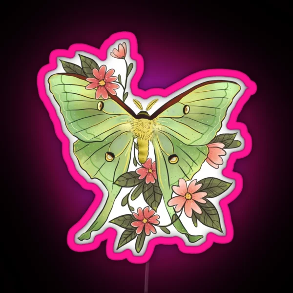 Actias Luna Moth Soft Green RGB Neon Sign