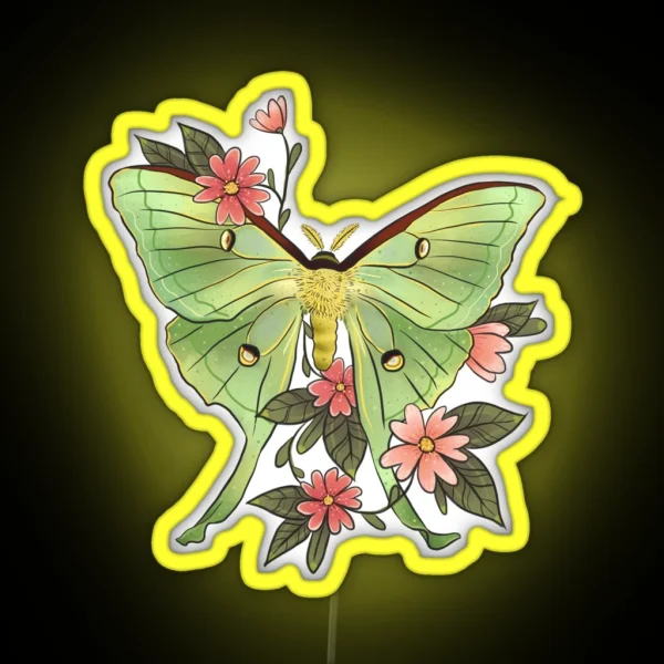 Actias Luna Moth Soft Green RGB Neon Sign
