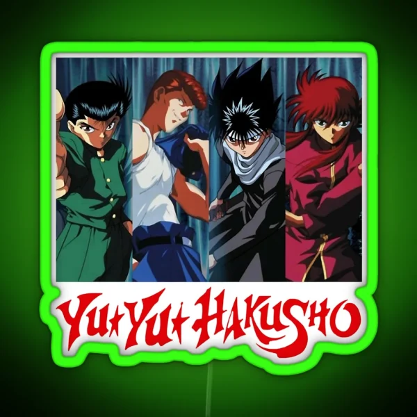 Adaptive Spirit World Detective Investigating Ghosts Yuyu Hakusho Manga Main Characters Funny Arts M RGB Neon Sign