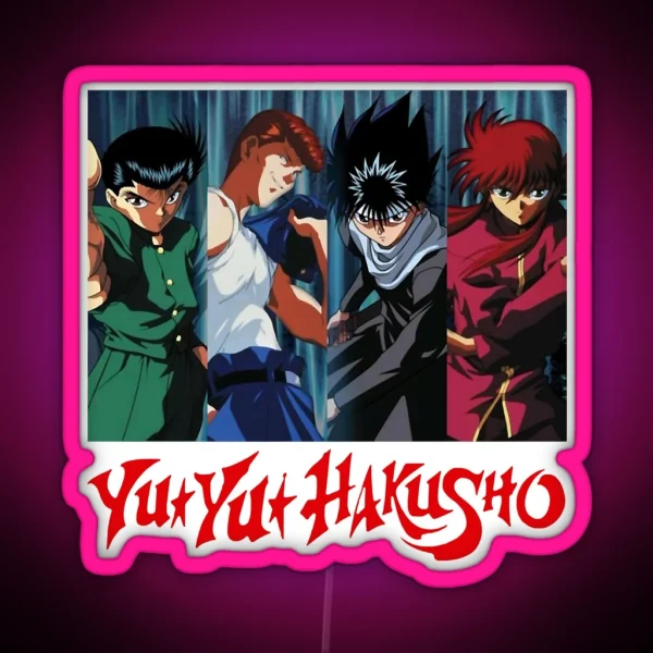 Adaptive Spirit World Detective Investigating Ghosts Yuyu Hakusho Manga Main Characters Funny Arts M RGB Neon Sign