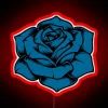 Vibrant RGB LED neon sign featuring delicate blue rose design.
