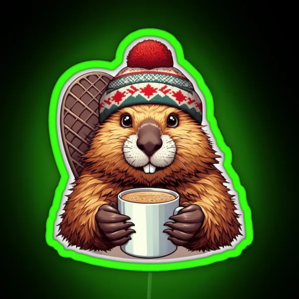 Adorable Beaver In Winter Wear RGB Neon Sign