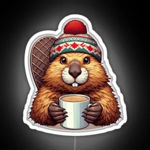 Adorable Beaver In Winter Wear RGB Neon Sign