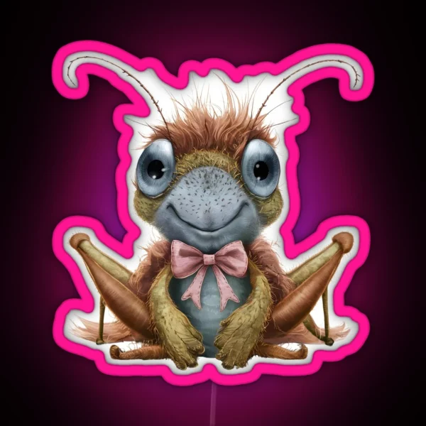 Adorable Big Eyed Grasshopper Cute Grasshopper RGB Neon Sign