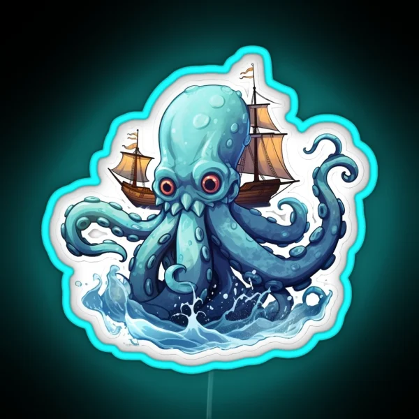 Adorable Blue Kraken Big Eyes RGB Neon Sign