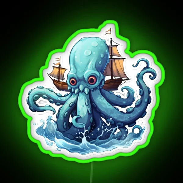 Adorable Blue Kraken Big Eyes RGB Neon Sign
