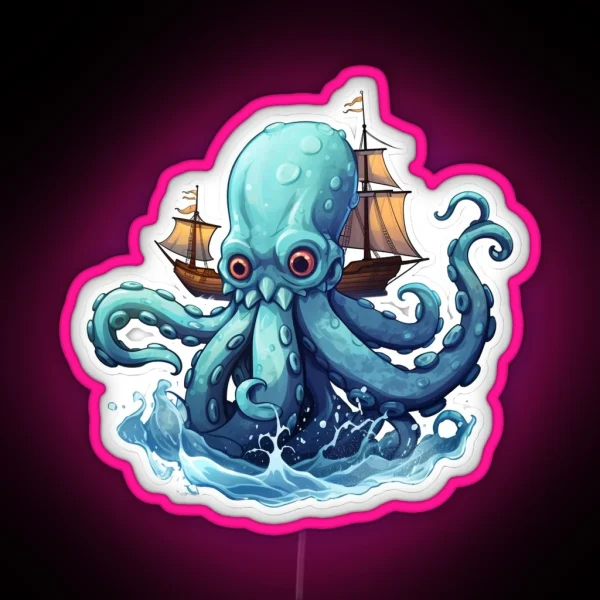 Adorable Blue Kraken Big Eyes RGB Neon Sign