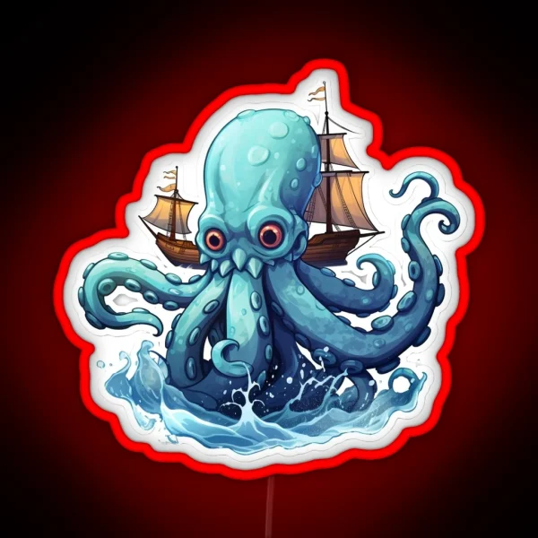 Adorable Blue Kraken Big Eyes RGB Neon Sign