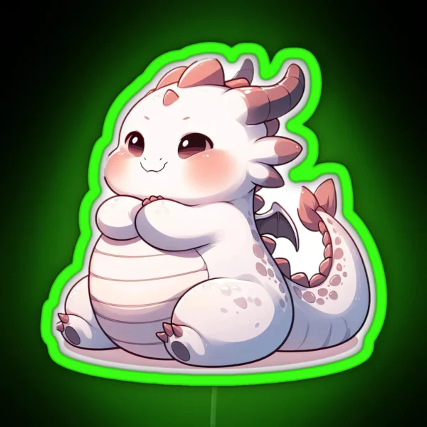 Adorable Fat Dragon Whimsical Crossed Arms And Playful RGB Neon Sign