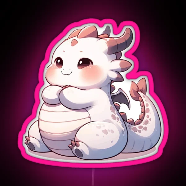 Adorable Fat Dragon Whimsical Crossed Arms And Playful RGB Neon Sign