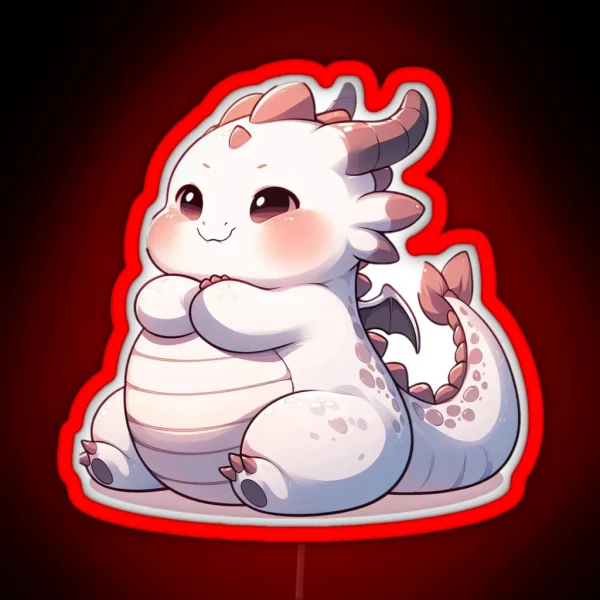 Adorable Fat Dragon Whimsical Crossed Arms And Playful RGB Neon Sign