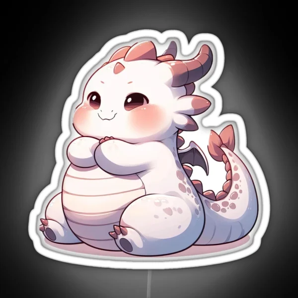 Adorable Fat Dragon Whimsical Crossed Arms And Playful RGB Neon Sign