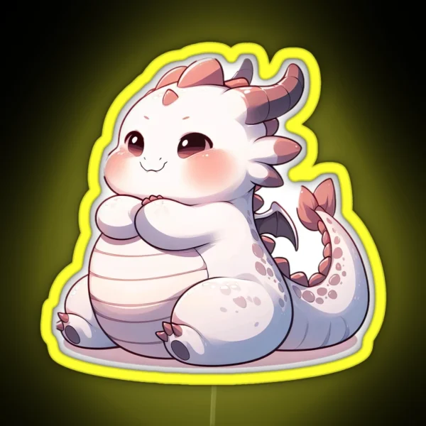 Adorable Fat Dragon Whimsical Crossed Arms And Playful RGB Neon Sign