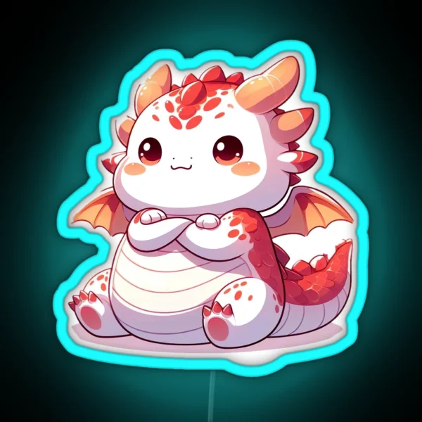 Adorable Fat Dragon Whimsical Crossed Arms And Playful RGB Neon Sign