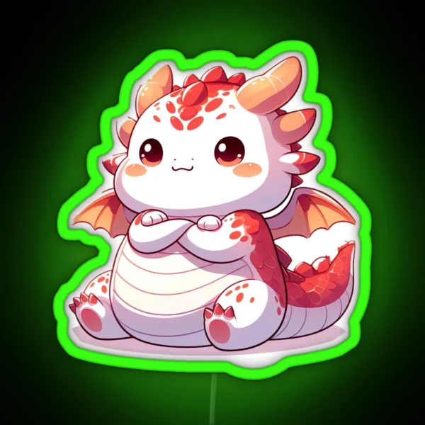 Adorable Fat Dragon Whimsical Crossed Arms And Playful RGB Neon Sign
