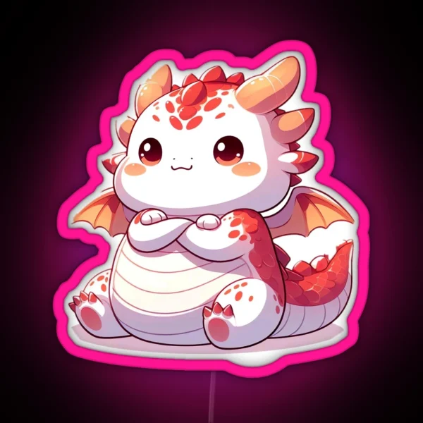 Adorable Fat Dragon Whimsical Crossed Arms And Playful RGB Neon Sign