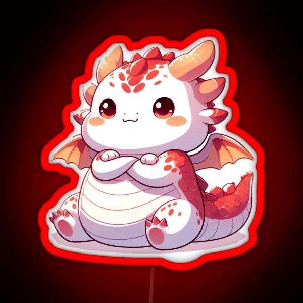 Adorable Fat Dragon Whimsical Crossed Arms And Playful RGB Neon Sign