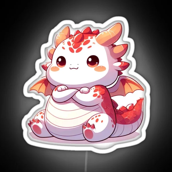 Adorable Fat Dragon Whimsical Crossed Arms And Playful RGB Neon Sign