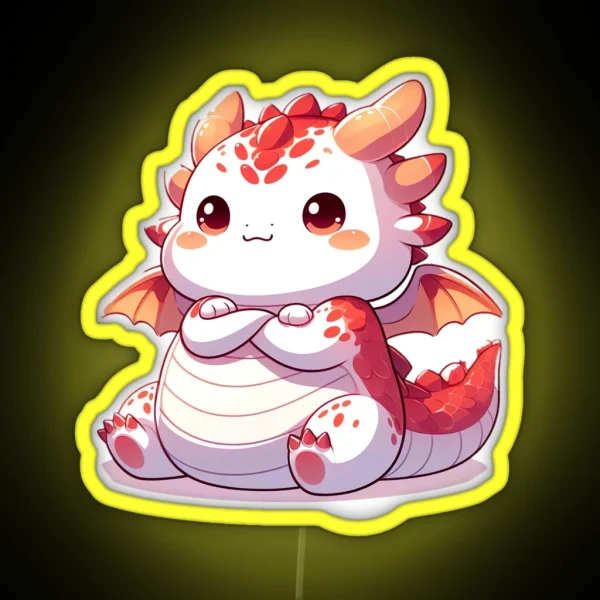 Adorable Fat Dragon Whimsical Crossed Arms And Playful RGB Neon Sign
