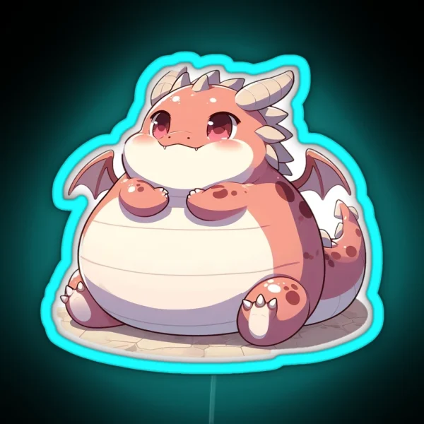 Adorable Fat Dragon Whimsical Crossed Arms And Playful RGB Neon Sign