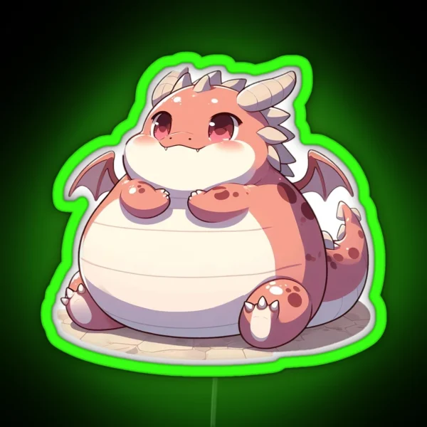 Adorable Fat Dragon Whimsical Crossed Arms And Playful RGB Neon Sign