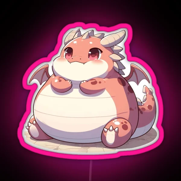 Adorable Fat Dragon Whimsical Crossed Arms And Playful RGB Neon Sign