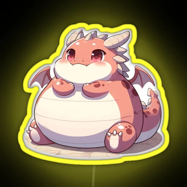 Adorable Fat Dragon Whimsical Crossed Arms And Playful RGB Neon Sign