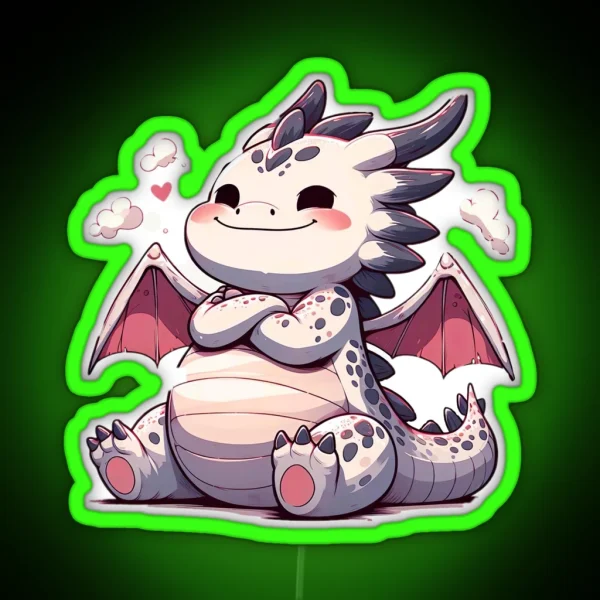 Adorable Fat Dragon Whimsical Crossed Arms And Playful RGB Neon Sign