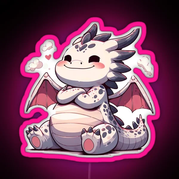 Adorable Fat Dragon Whimsical Crossed Arms And Playful RGB Neon Sign