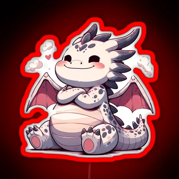 Adorable Fat Dragon Whimsical Crossed Arms And Playful RGB Neon Sign