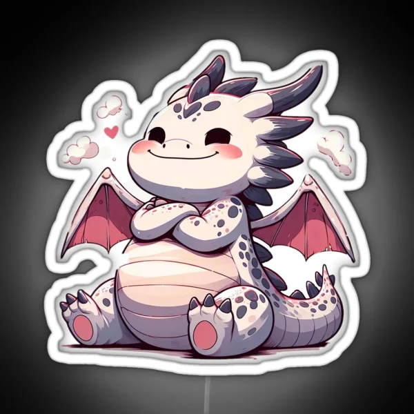 Adorable Fat Dragon Whimsical Crossed Arms And Playful RGB Neon Sign