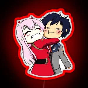 Adorable Zero Two And Hero Chiby RGB Neon Sign