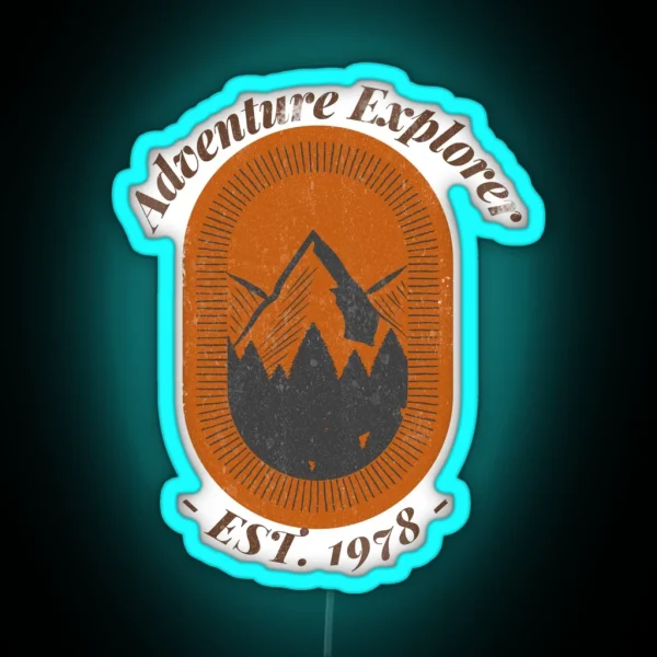 Adventure Explorer Mountain Illustration RGB Neon Sign