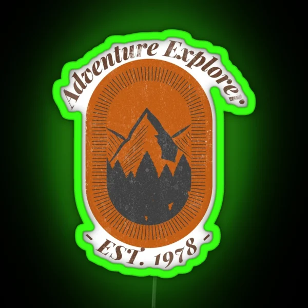 Adventure Explorer Mountain Illustration RGB Neon Sign