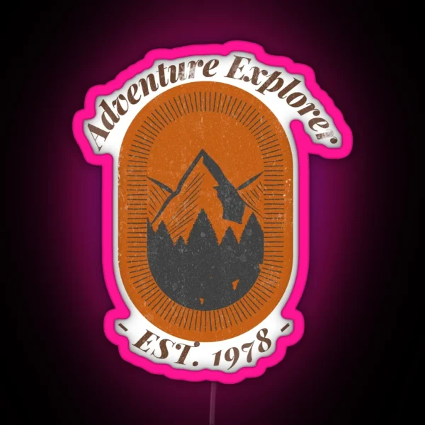 Adventure Explorer Mountain Illustration RGB Neon Sign