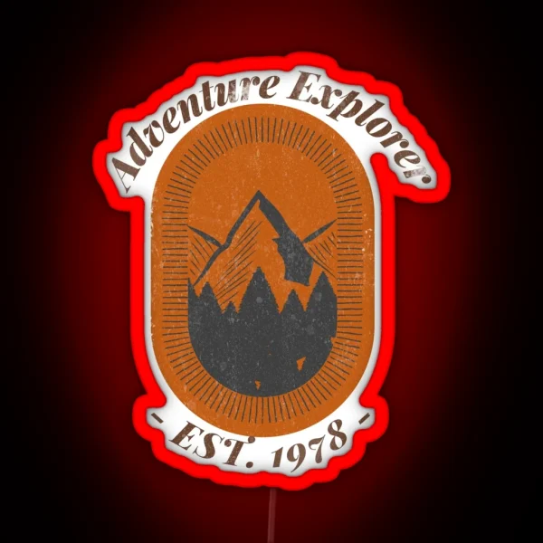 Adventure Explorer Mountain Illustration RGB Neon Sign