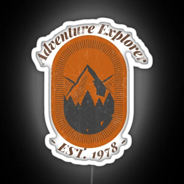 Adventure Explorer Mountain Illustration RGB Neon Sign
