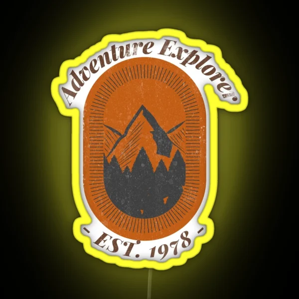 Adventure Explorer Mountain Illustration RGB Neon Sign