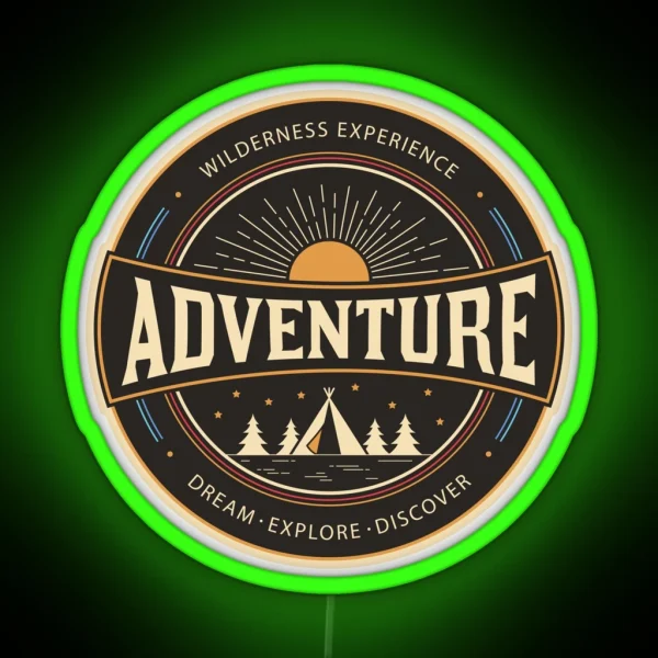 Adventure Outdoor Wilderness Explorer Camping Illustration RGB Neon Sign