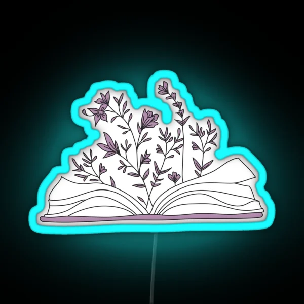 Aesthetic Open Book Design With Flowers RGB Neon Sign