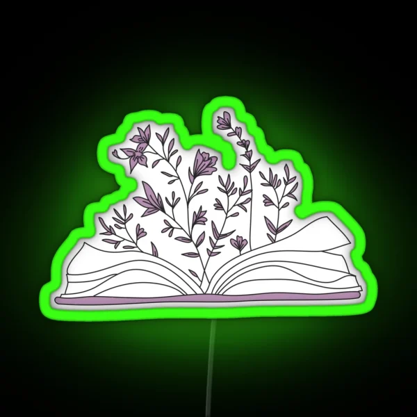 Aesthetic Open Book Design With Flowers RGB Neon Sign