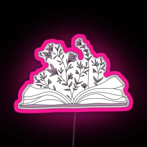 Aesthetic Open Book Design With Flowers RGB Neon Sign