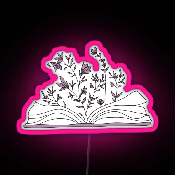 Aesthetic Open Book Design With Flowers RGB Neon Sign