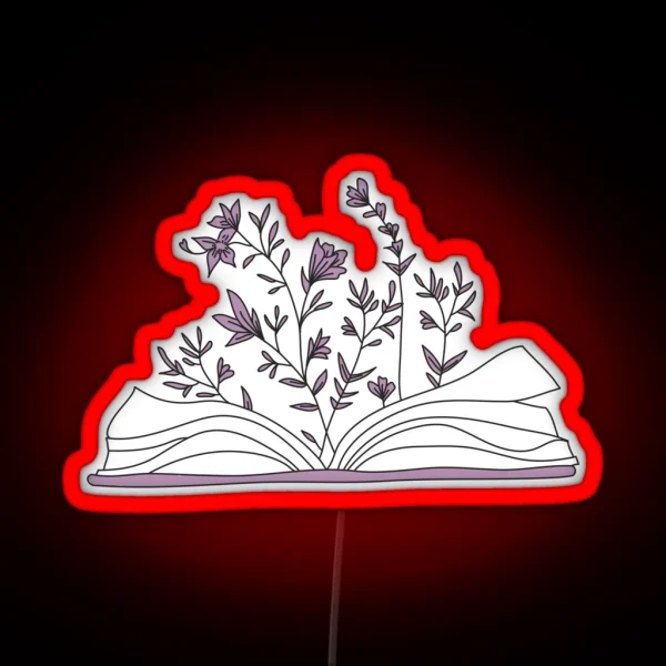 Aesthetic Open Book Design With Flowers RGB Neon Sign