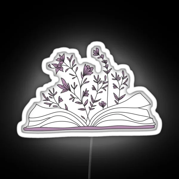 Aesthetic Open Book Design With Flowers RGB Neon Sign